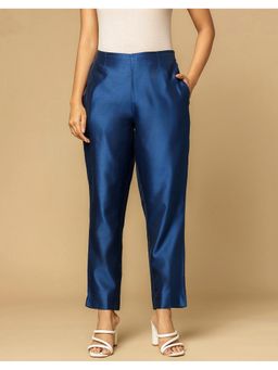 Fabindia - Navy Blue Cotton Silk Solid Regular Fit Pant