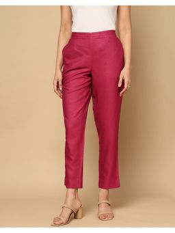 Fabindia - Maroon Viscose Blend Solid Regular Fit Pant