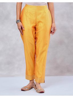 Fabindia - Yellow Cotton Silk Solid Regular Fit Pant