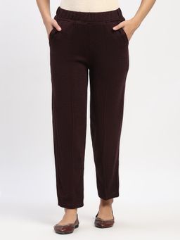 ME & I - Wine Acrylic Solid Straight Fit Pant