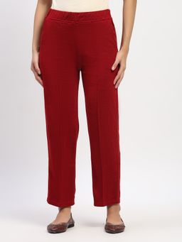ME & I - Red Acrylic Solid Straight Fit Pant