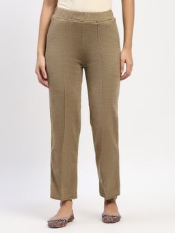 ME & I - Beige Acrylic Solid Straight Fit Pant