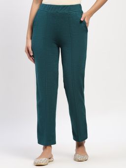 ME & I - Teal Acrylic Solid Straight Fit Pant