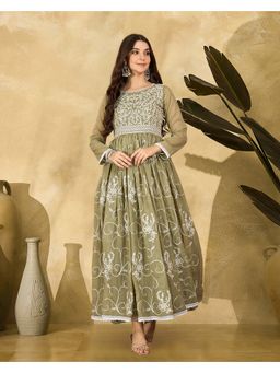 KVS FAB - Olive Georgette Embroidered Gown