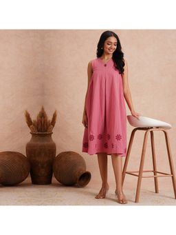 Kami Kubi - Women Pink Cotton Floral Midi Dress