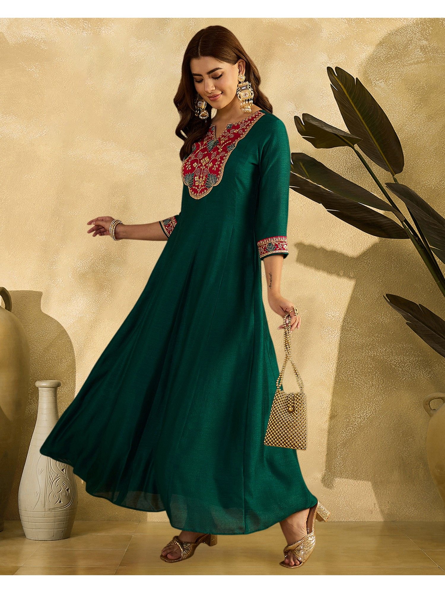 kvs fab Green Silk Embroidered Gown-picture-13