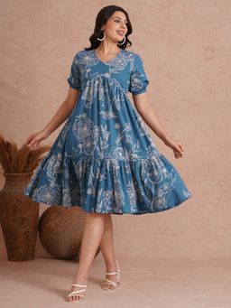 Kami Kubi - Women Blue Cotton Floral Midi Dress