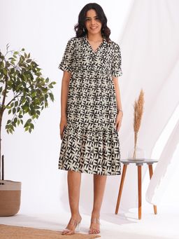 Kami Kubi - Women Black Cotton Geometric Midi Dress