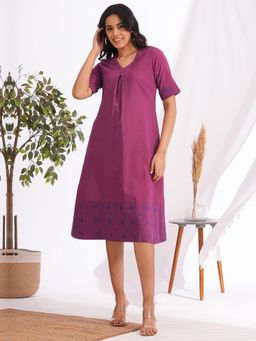 Kami Kubi - Women Magenta Cotton Solid Midi Dress