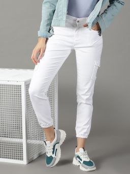 SHOWOFF - Women's Stretchable Clean Look White Jogger Jeans