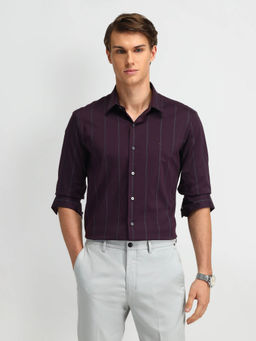 Arrow Newyork - Burgundy Vertical Striped Slim Fit Shirt