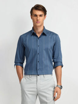 Arrow Newyork - Blue Manhattan Slim Fit Vertical Striped Shirt