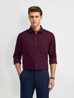 Arrow - Burgundy Textured Manhattan Slim Fit Shirt