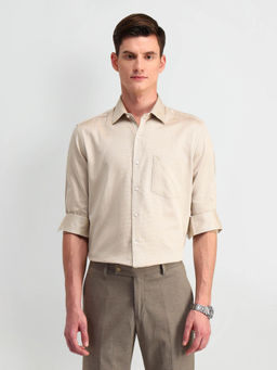 Arrow - Beige Textured Manhattan Slim Fit Shirt