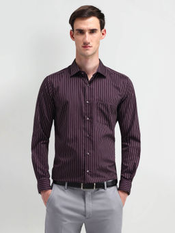 Arrow - Wine Liberty Classic Fit Vertical Stripes Shirt