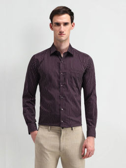 Arrow - Purple Manhattan Slim Fit Vertical Stripes Shirt
