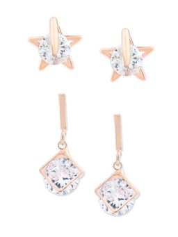 Zaveri Pearls - Rose Gold Contemporary Stud & Drop Earrings-ZPFK12781 (Set of 2)