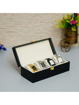 eCraftIndia - Black Rexine Watch Organizer Box With 4 Inner Cushions
