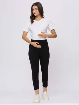 Evamomies - Black Solid Cotton Skinny Leggings
