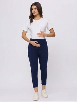 Evamomies - Navy Blue Solid Cotton Skinny Leggings