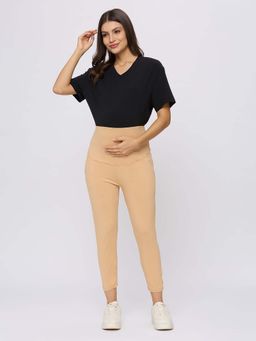 Evamomies - Beige Solid Cotton Skinny Leggings