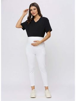 Evamomies - White Solid Cotton Skinny Leggings