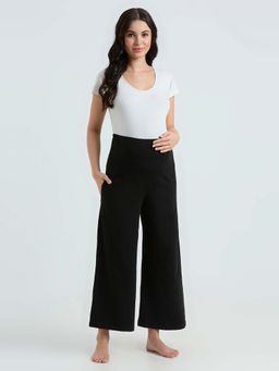 Evamomies - Black Solid Cotton Relaxed Palazzo
