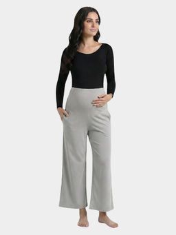 Evamomies - Grey Solid Cotton Relaxed Palazzo