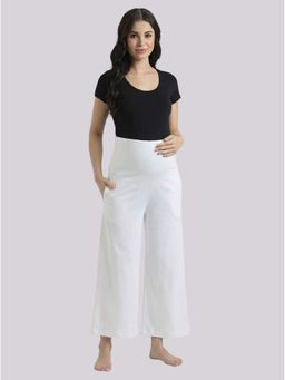 Evamomies - White Solid Cotton Relaxed Palazzo