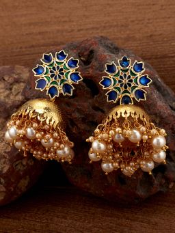 Sukkhi - Amazing Pearl Gold Plated Floral Meenakari Jhumki Earring for Women (E100396)
