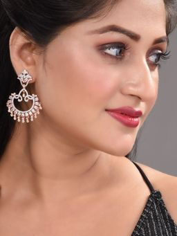 Saraf RS Jewellery - Rose Gold Plated White AD Studded Modern Chandbalis Earrings