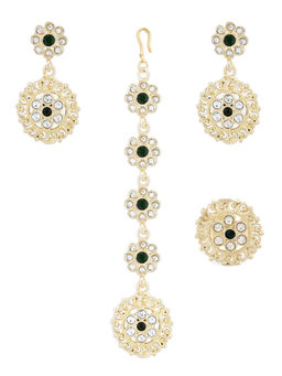 Zaveri Pearls - Green and White Dazzling Diamonds Earring Maangtikka and Ring -ZPFK12213 (Set of 3)