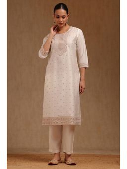 Soch - Womens Off White Gadwal Embroidered Kurta With Pant Thread Work