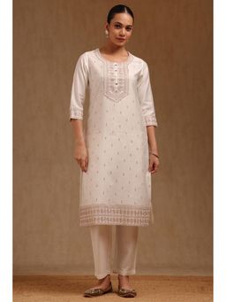 Soch - Womens Off White Gadwal Embroidered Kurta With Pant Thread Work