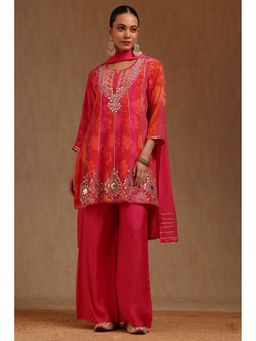 Soch - Womens Fuchsia Crepe Embroidered Kurta Mirror Work With Palazzo & Dupatta