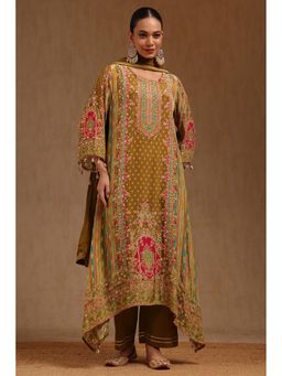 Soch - Womens Green Crepe Ethnic Motifs Kurta With Pant & Dupatta Mirror Work