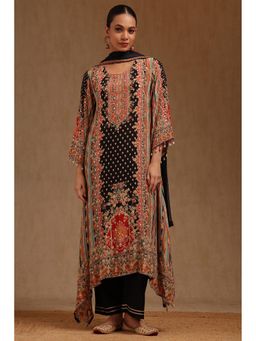 Soch - Womens Black Crepe Ethnic Motifs Kurta With Pant & Dupatta Mirror Work