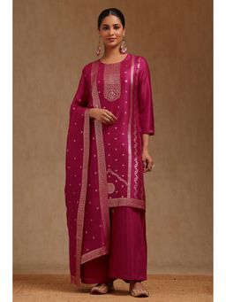 Soch - Womens Fuchsia Brocade Zari Woven Kurta With Palazzo & Dupatta Zari Woven
