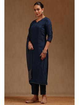 Soch - Womens Blue Dola Silk Embroidered Kurta With Pant & Dupatta Thread Work