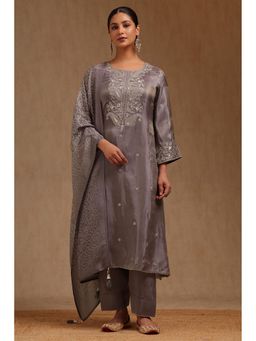 Soch - Womens Purple Tissue Embroidered Kurta With Pant & Dupatta Sequins