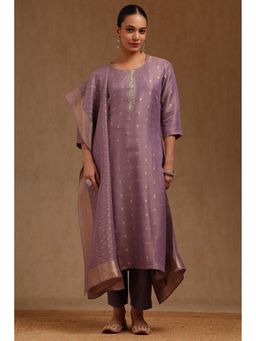 Soch - Womens Purple Organza Zari Woven Kurta With Pant & Dupatta Cut Dana