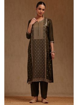 Soch - Womens Green Russian Silk Zari Woven Kurta With Pant