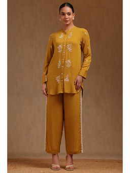 Soch - Womens Mustard Rayon Crepe Embroidered Co-Ord Set With Thread Work