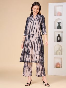 FASHOR - Shibori Printed A-Line Co-Ord Set - Dark Grey