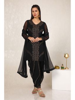 Soch - Womens Black Beads And Stones Georgette Kurta With Dhoti Pant & Dupatta