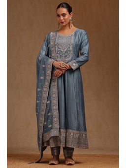 Soch - Womens Blue Vichitra Embroidered Kurta With Pant & Dupatta Sequins