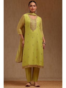 Soch - Womens Light Green Organza Embroidered Kurta With Pant & Dupatta Sequins