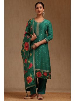 Soch - Womens Green Dola Silk Zari Woven Kurta With Pant & Dupatta Sequins