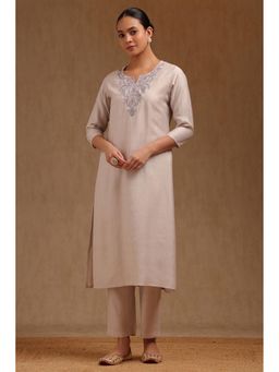 Soch - Womens Beige Gadwal Embroidered Kurta With Pant Cut Dana