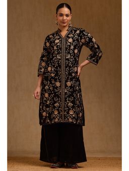 Soch - Womens Black Velvet Embroidered Kurta & Palazzo With Zari